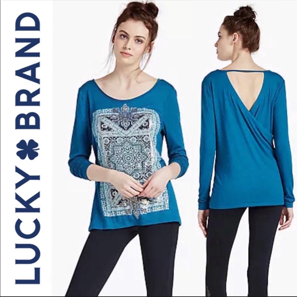 Lucky Brand Intricate Persian Rug yoga teal top